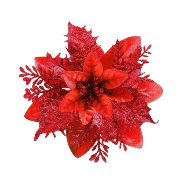 Bright Red Christmas Tree Flower with Glitter