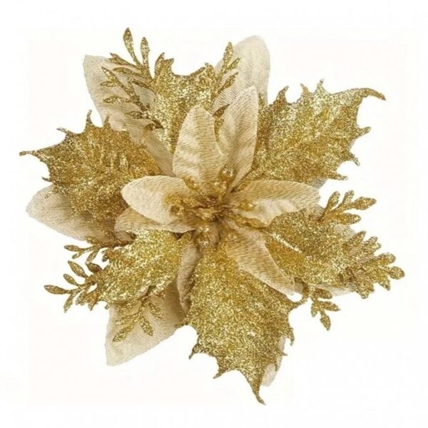 Christmas Ornament – Flower with Gold Glitter