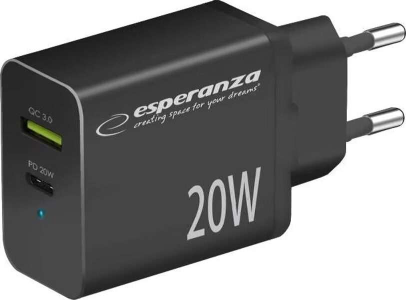 Сетевое зарядное устройство Esperanza 20W USB-C PD / USB-A QC 3.0