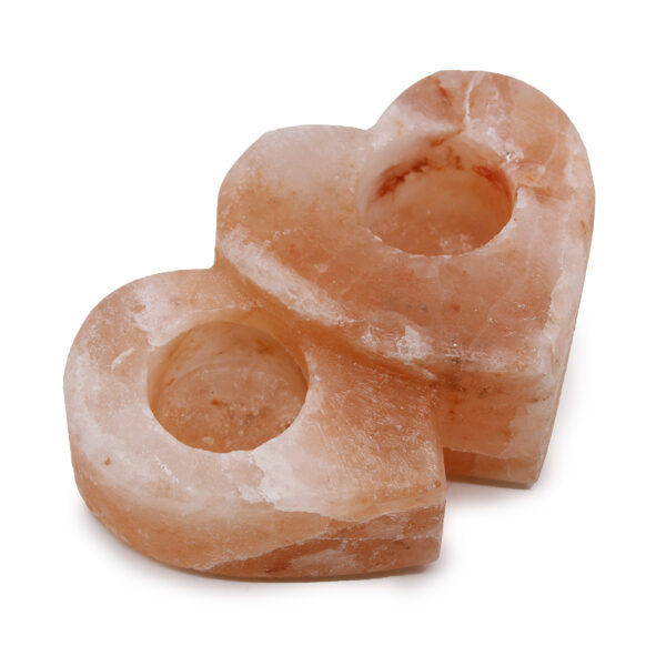 Double heart shaped natural salt candle holder