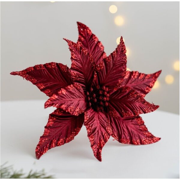 Velvet Red Christmas Tree Flower with Stem